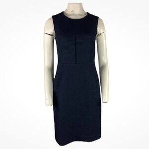 J Crew Sz 2 Textured Sheath Business Cocktail Fit And Flare Dress Blue Cotton